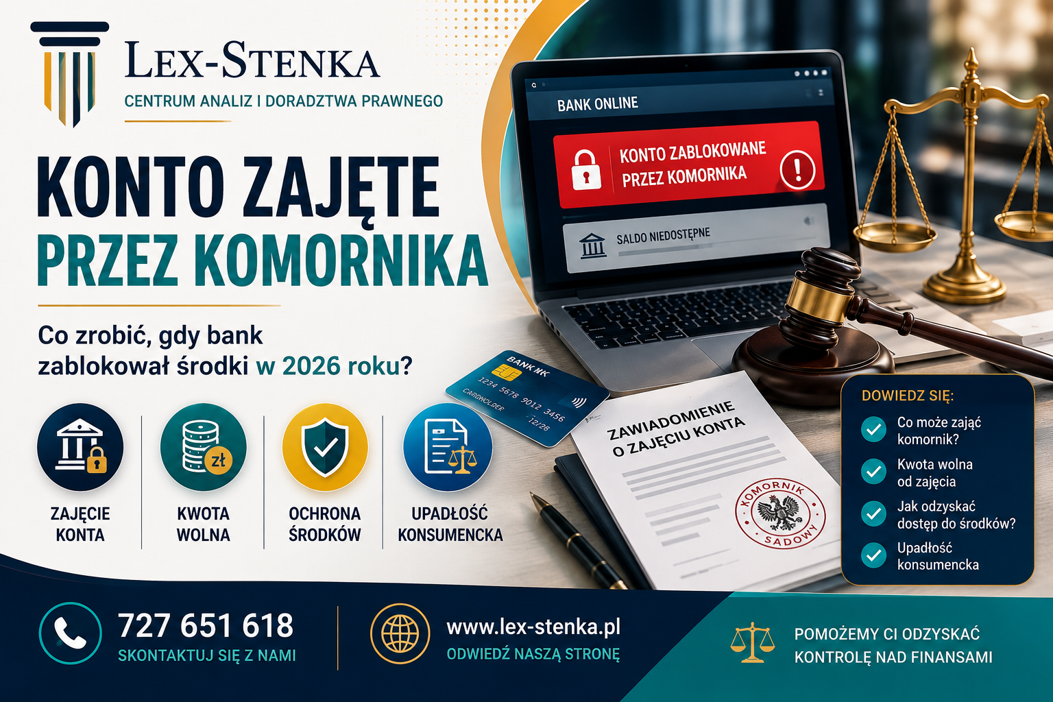 🏦🛡️ Konto zajęte przez komornika – co zrobić, gdy bank zablokował środki w 2026 roku?